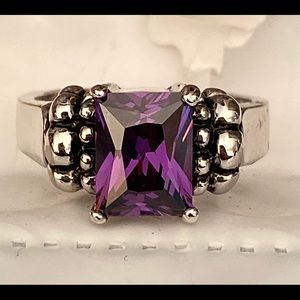 David Yurman like Emerald cut purple stone ring